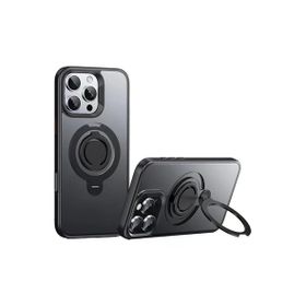Fuchsia İphone 16 Pro İle Uyumlu Avatar 360 Dönen Siyah Kablosuz Şarj Özellikli Kapak