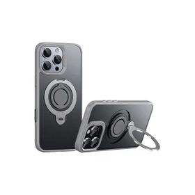 Fuchsia İphone 16 Pro İle Uyumlu Avatar 360 Dönen Titan Gri Kablosuz Şarj Özellikli Kapak