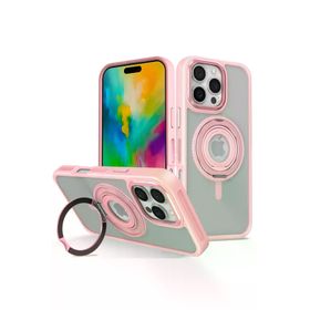 Fuchsia İphone 16 Pro İle Uyumlu Banza Pembe Kablosuz Şarj Özellikli Standlı Kapak