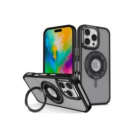 Fuchsia İphone 16 Pro İle Uyumlu Banza Siyah Kablosuz Şarj Özellikli Standlı Kapak