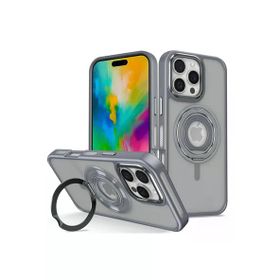 Fuchsia İphone 16 Pro İle Uyumlu Banza Titan Gri Kablosuz Şarj Özellikli Standlı Kapak