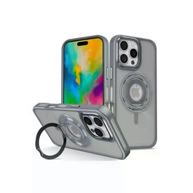 Fuchsia İphone 16 Pro İle Uyumlu Banza Titan Gri Kablosuz Şarj Özellikli Standlı Kapak