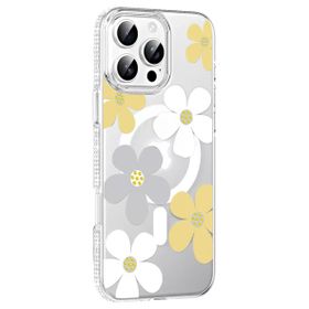 Fuchsia İphone 16 Pro İle Uyumlu Floral Sarı Kablosuz Şarj Özellikli Kapak