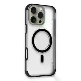 Fuchsia İphone 16 Pro İle Uyumlu Hilton Siyah Kablosuz Şarj Özellikli Kapak