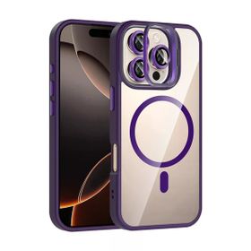 Fuchsia İphone 16 Pro İle Uyumlu Remim Lensli Magsafe Derin Mor Standlı Kapak