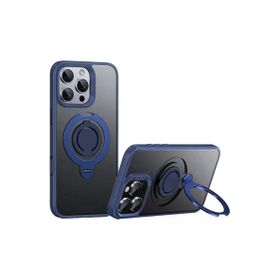 Fuchsia İphone 16 Pro Max İle Uyumlu Avatar 360 Dönen Lacivert Kablosuz Şarj Özellikli Kapak