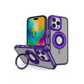 Fuchsia İphone 16 Pro Max İle Uyumlu Banza Derin Mor Kablosuz Şarj Özellikli Standlı Kapak