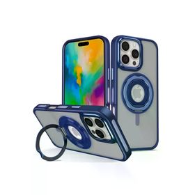 Fuchsia İphone 16 Pro Max İle Uyumlu Banza Lacivert Kablosuz Şarj Özellikli Standlı Kapak