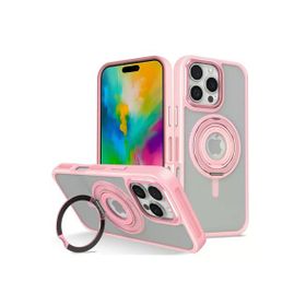 Fuchsia İphone 16 Pro Max İle Uyumlu Banza Pembe Kablosuz Şarj Özellikli Standlı Kapak