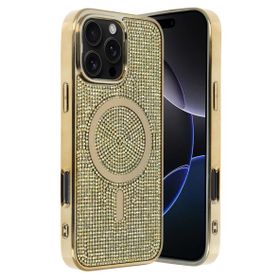 Fuchsia İphone 16 Pro Max İle Uyumlu Helen Gold Kablosuz Şarj Özellikli Kapak