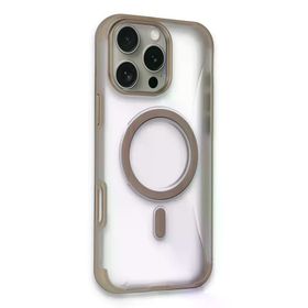 Fuchsia İphone 16 Pro Max İle Uyumlu Hilton Gold Kablosuz Şarj Özellikli Kapak