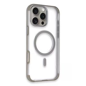 Fuchsia İphone 16 Pro Max İle Uyumlu Hilton Titan Gri Kablosuz Şarj Özellikli Kapak