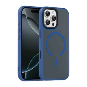 Fuchsia İphone 16 Pro Max İle Uyumlu Megane Lacivert Kablosuz Şarj Özellikli Kapak