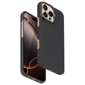 Fuchsia İphone 16 Pro Max Uyumlu Blaze 1000D Kevlar Siyah Kablosuz Şarj Özellikli Kılıf