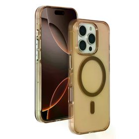 Fuchsia İphone 16 Pro Max Uyumlu Gleam Şeffaf Gold Pc Sert Kablosuz Şarj Özellikli Kılıf