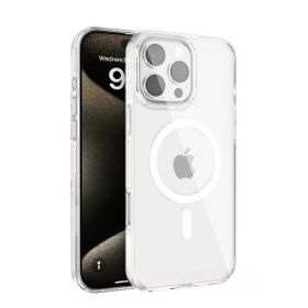 Fuchsia İphone 16 Pro Max Uyumlu Gleam Şeffaf Pc Sert Kablosuz Şarj Özellikli Kılıf