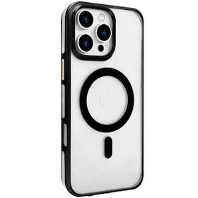 Fuchsia İphone 16 Pro Max Uyumlu Gleam Şeffaf Siyah Pc Sert Kablosuz Şarj Özellikli Kılıf
