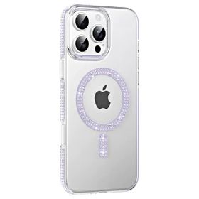 Fuchsia İphone 16 Pro Max Uyumlu Move Taşlı Lila Kablosuz Şarj Özellikli Kapak