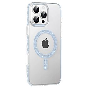 Fuchsia İphone 16 Pro Max Uyumlu Move Taşlı Mavi Kablosuz Şarj Özellikli Kapak