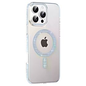 Fuchsia İphone 16 Pro Max Uyumlu Move Taşlı Mavi Kablosuz Şarj Özellikli Kapak