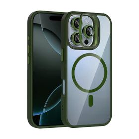 Fuchsia İphone 16 Pro Max Uyumlu Remim Lensli Koyu Yeşil Kablosuz Şarj Özellikli Standlı Kapak