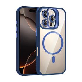 Fuchsia İphone 16 Pro Max Uyumlu Remim Lensli Lacivert Kablosuz Şarj Özellikli Standlı Kapak