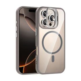 Fuchsia İphone 16 Pro Max Uyumlu Remim Lensli Titan Gri Kablosuz Şarj Özellikli Standlı Kapak