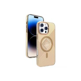 Fuchsia İphone 16 Pro Max Uyumlu Stella Gold Pc Sert Kablosuz Şarj Özellikli Kılıf