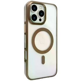 Fuchsia İphone 16 Pro Uyumlu Gleam Kahverengi Pc Sert Kablosuz Şarj Özellikli Kılıf