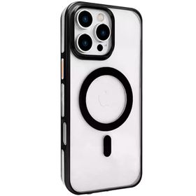 Fuchsia İphone 16 Pro Uyumlu Gleam Şeffaf Siyah Pc Sert Kablosuz Şarj Özellikli Kılıf