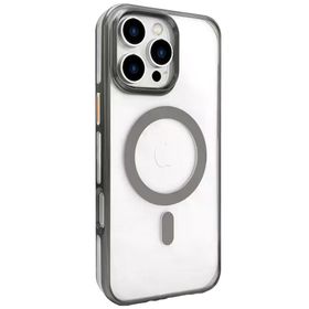 Fuchsia İphone 16 Pro Uyumlu Gleam Titan Gri Pc Sert Kablosuz Şarj Özellikli Kılıf