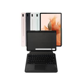 Fuchsia Savvy Keyboard Tab S7 FE LTE Bluetooh Bağlantılı Standlı Klavyeli Tablet Kılıfı
