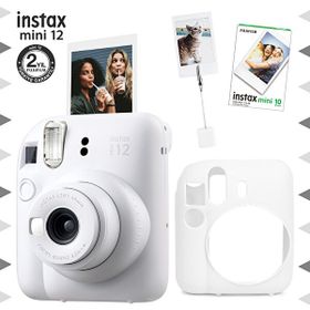 Fujifilm Instax Mini 12 Beyaz Fotoğraf Makinesi 10'lu Film Kıskaçlı Resim Standı ve Silikon Kılıf Seti