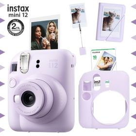 Fujifilm Instax Mini 12 Lila Fotoğraf Makinesi 10'lu Film Kıskaçlı Stand Mini Albüm ve Silikon Kılıf Seti