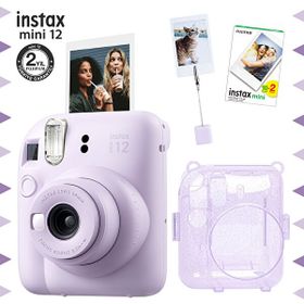 Fujifilm Instax mini 12 Lila Fotoğraf Makinesi 20'li Film Kıskaçlı Resim Standı ve Simli Pleksi Kılıf Seti