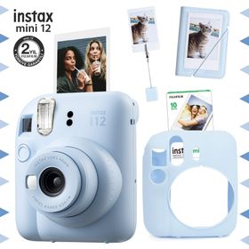Fujifilm Instax Mini 12 Mavi Fotoğraf Makinesi 10'lu Film Kıskaçlı Stand Mini Albüm ve Silikon Kılıf Seti