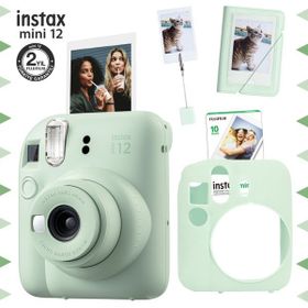 Fujifilm Instax Mini 12 Yeşil Fotoğraf Makinesi 10'lu Film Kıskaçlı Stand Mini Albüm ve Silikon Kılıf Seti