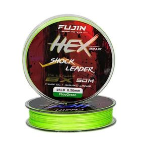 Fujin 25LB Hex Braid 8x50 mt 0.20 mm Fluo Green Pe İp Shock Leader Misina