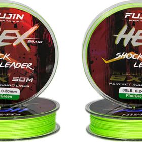 Fujin 25LB Hex Braid 8x50 mt 0.20 mm Fluo Green Pe İp Shock Leader Misina