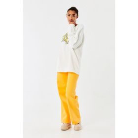 FullaModa Baskılı Bisiklet Yaka Ekru Kadın Sweatshirt