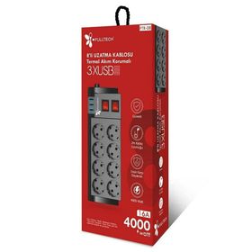 Fulltech FTR-08 3X USB 2 m 8'li Priz Uzatma Kablosu