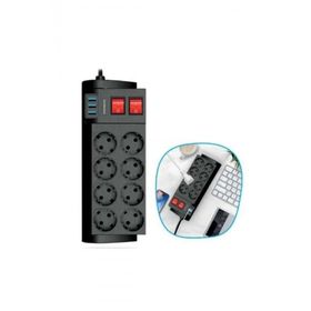 Fulltech FTR-08 8'li 3 Usbli 2 m Termal Akım Korumalı Uzatma Kablosu Çoklu Priz