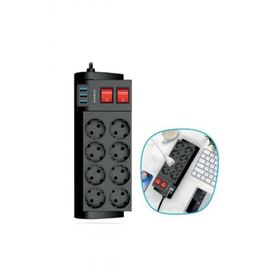 Fulltech FTR-08 8'li 3 Usbli 2 m Termal Akım Korumalı Uzatma Kablosu Çoklu Priz