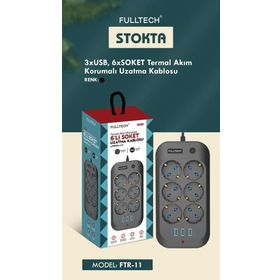 Fulltech FTR-11 6 Priz 3XUSB 2500W Termal Akım Korumalı Priz