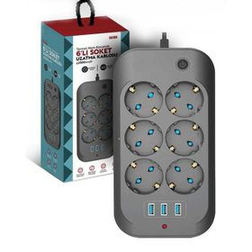 Fulltech FTR-11 6 Priz 3XUSB 2500W Termal Akım Korumalı Priz