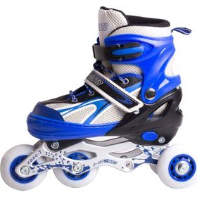 Furkan Toys F-Sports 2+2 Ayarlanabilir Ön Tekerleği Işıklı Çantalı Metal Mavi Siyah Alıştırma Pateni