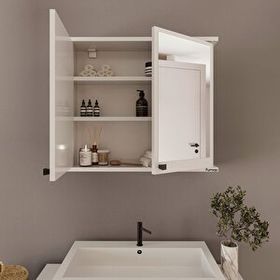 Furniqo AD-1 Beyaz 2 Kapaklı Lavabo Üstü Aynalı Banyo Dolabı