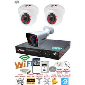 Fury 14125525 2 İç 1 Dış Kameralı 5MP Lens 2MP 1TB Görüntü Gece Görüşlü FHD Güvenlik Kamerası