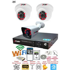 Fury 14125525 2 İç 1 Dış Kameralı 5MP Lens 2MP 1TB Görüntü Gece Görüşlü FHD Güvenlik Kamerası
