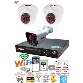 Fury 14125525 2 İç 1 Dış Kameralı 5MP Lens 2MP 1TB Görüntü Gece Görüşlü FHD Güvenlik Kamerası